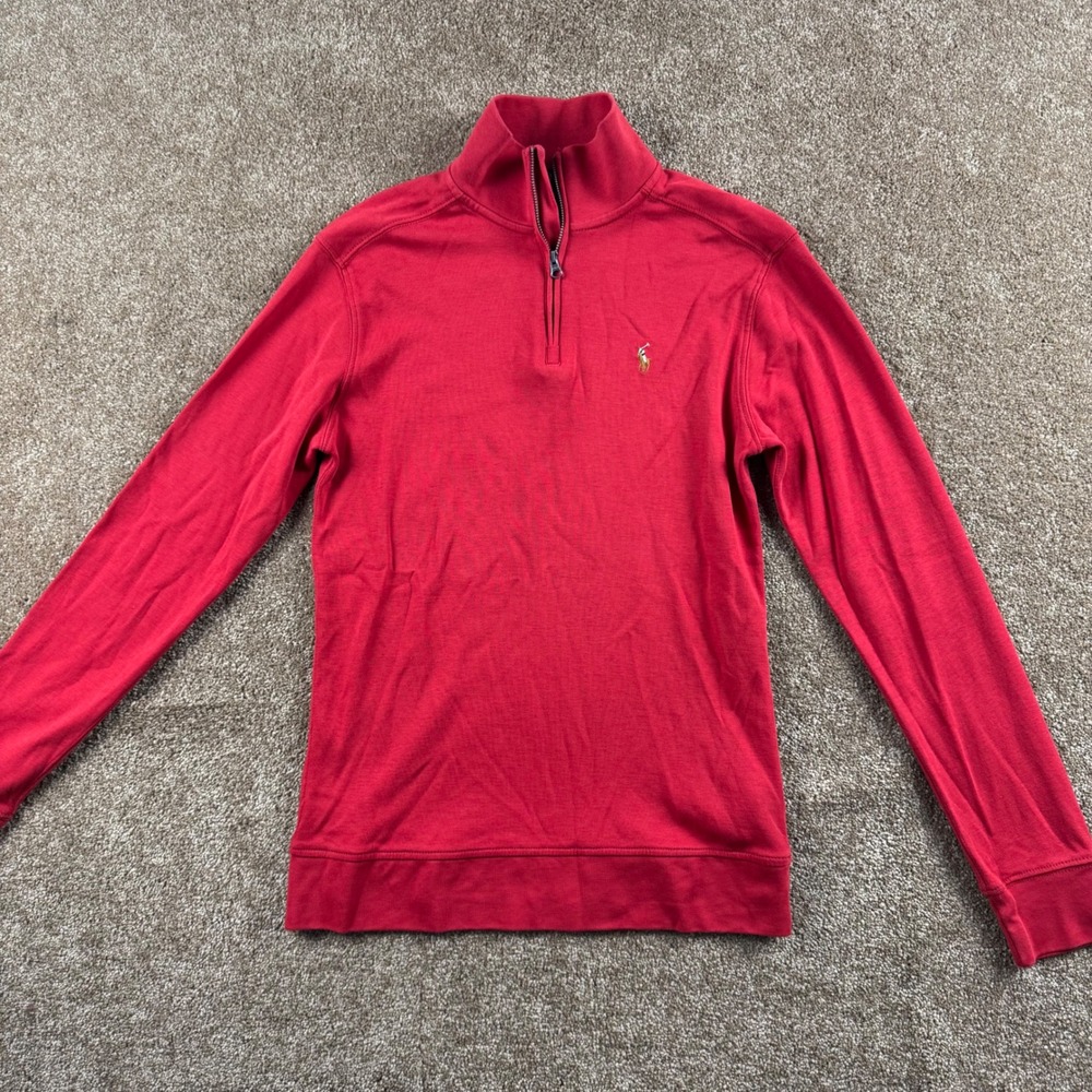 Polo Ralph Lauren Boys Red Quarter Zip Pullover Cotton Sweater Size L 14-16